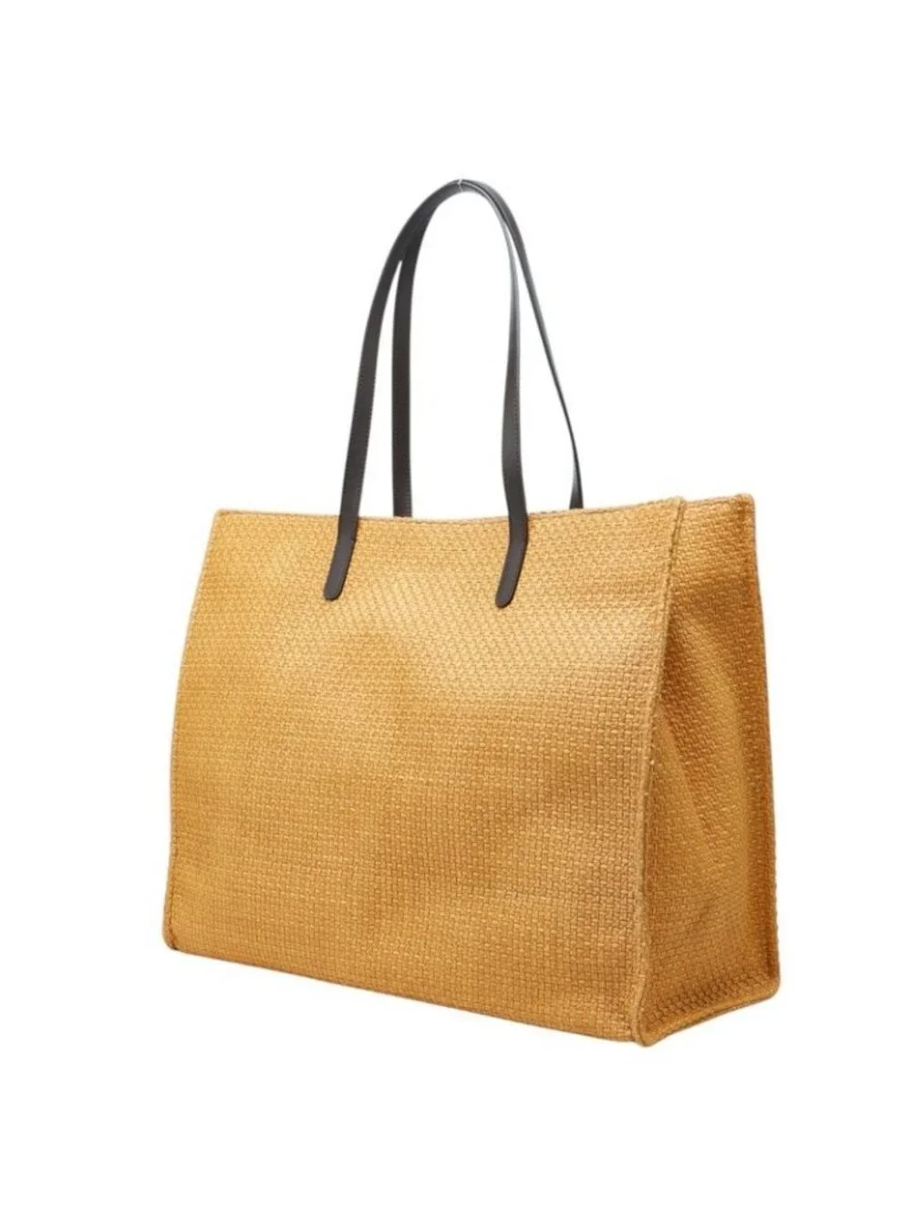 Dolce & Gabbana Logo Tote Shoulder Bag Brown Raffia Leather
